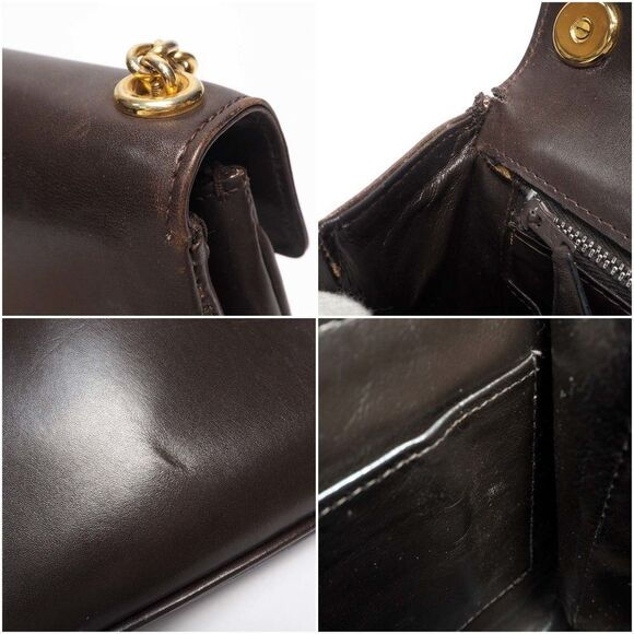 Gucci Chain Shoulder Bag Leather Gold Metal Fittings Brown - Picture 9 of 9